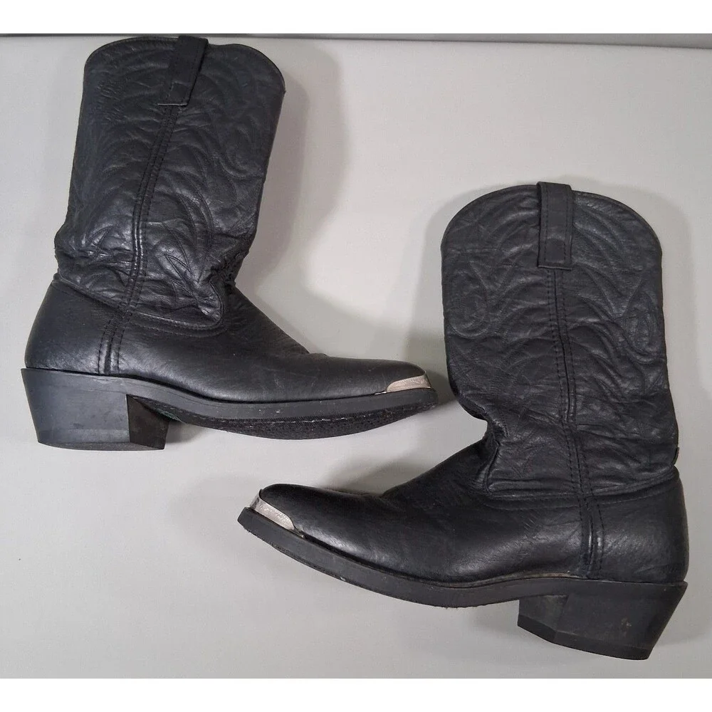 Laredo Black Leather Western Cowboy Boots  7 D Pointed Toe Silver Tip 68610 VTG